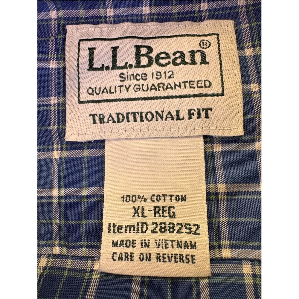 LL Bean Mens XL Blue White Plaid Cotton Button Down Shirt Traditional Fit Casual - Picture 2 of 11